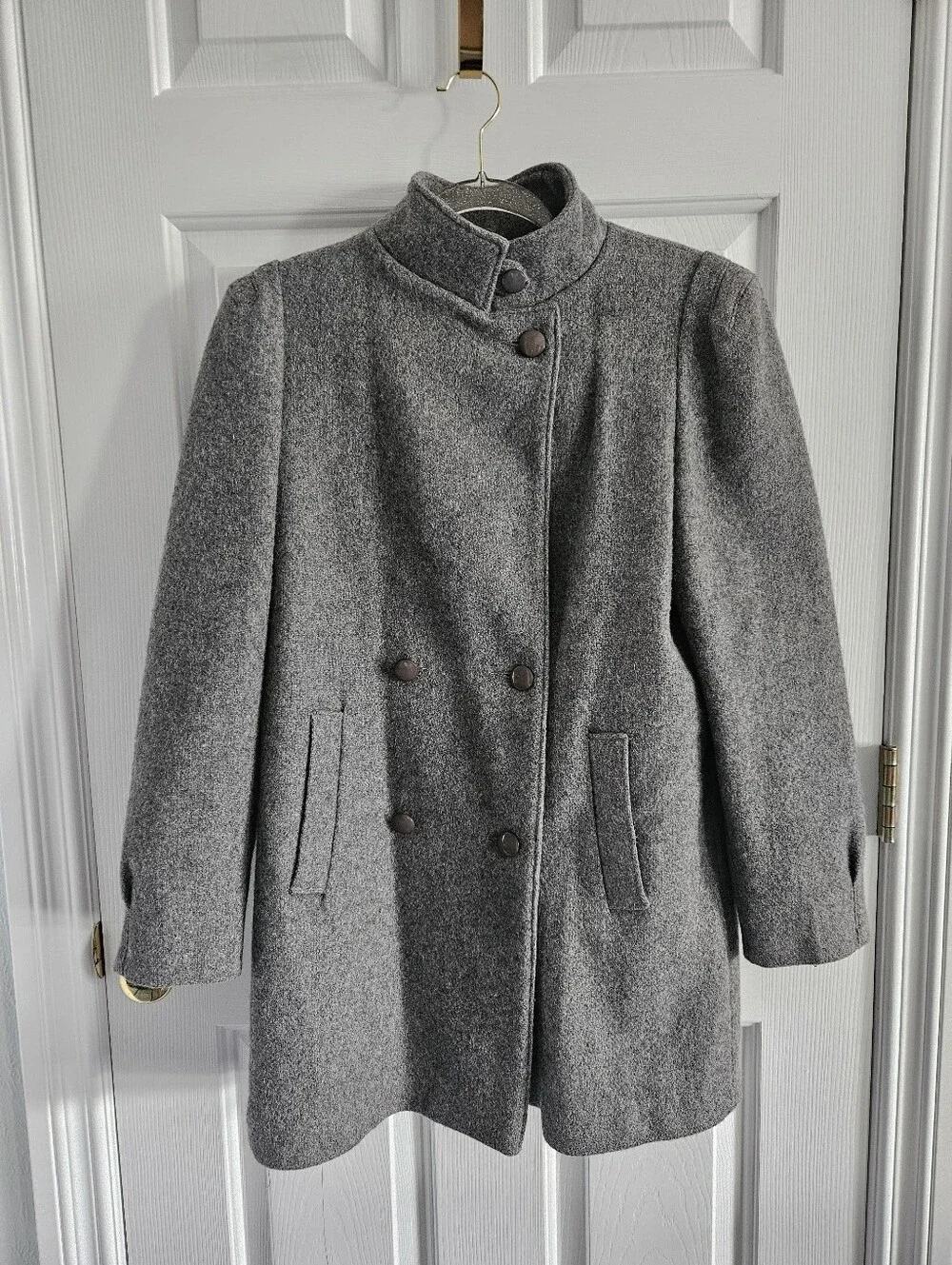 Vintage 1980s Military Gray Wool Car Coat/Overcoat